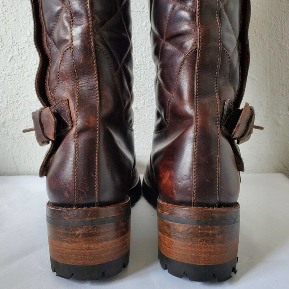 Ralph Lauren Quilted Brown Caruthers Leather Moto Boots Mens Sz 8.5D Italy Made main image 16